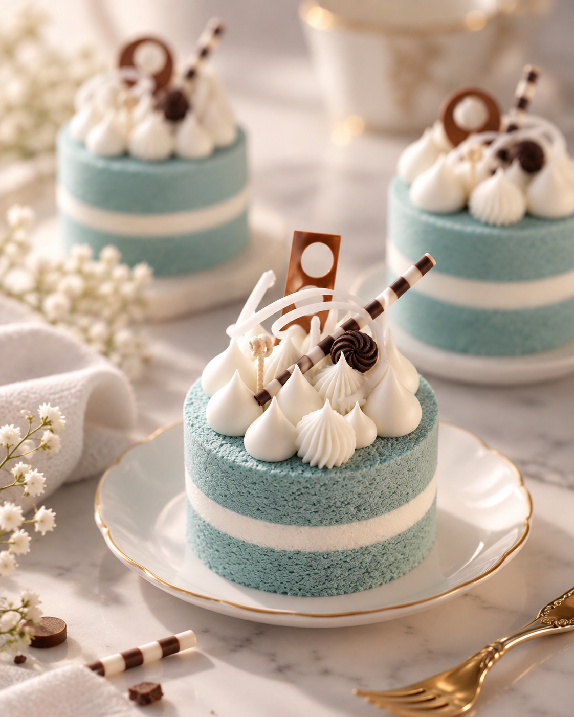 Blue Pâtisserie Cake Candle