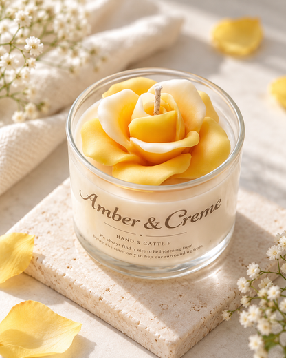 Blooming Rose or Peony Glass Candle