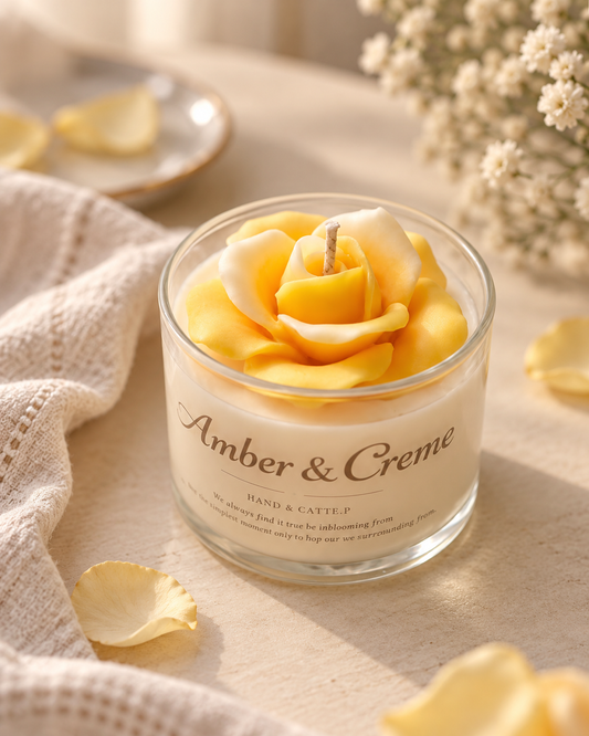 Blooming Rose or Peony Glass Candle